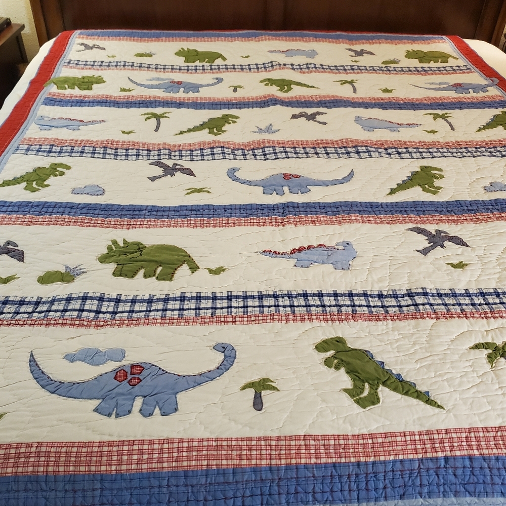 Pottery Barn Kids Dinosaur Quilt - Blue, Green, Red Accents